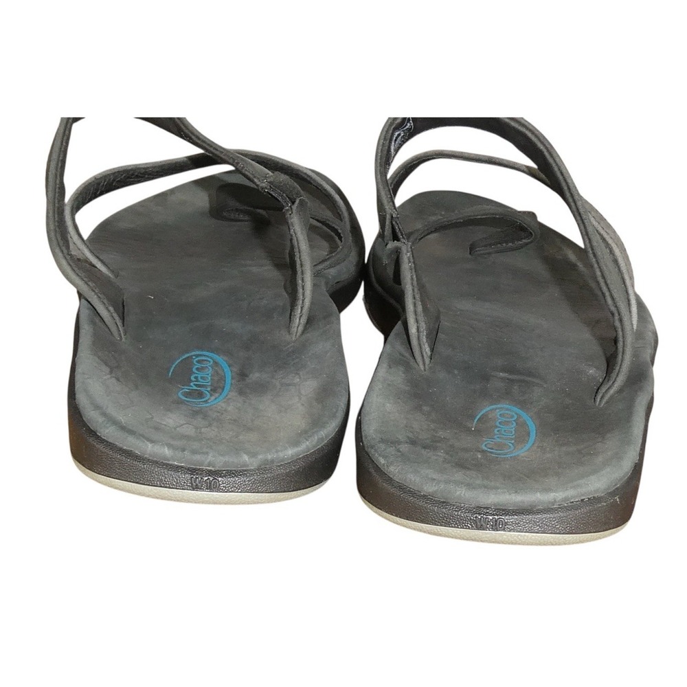 Chaco Womens 10 Leather Flip Flop Sandals Black J103650 Strappy Comfort Beach - Picture 6 of 7